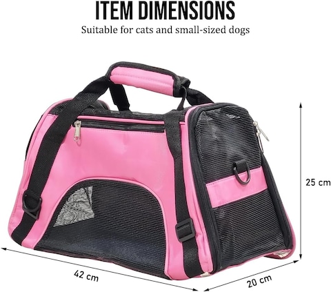 Pet carrier bag with Breathable mesh, Portable, Easy handle and Adjustable shoulder strap, Pet travel bag for cats &amp; small dogs, Comfortable mat and Storage pocket, Ideal for Outdoor, 42 cm (Pink )