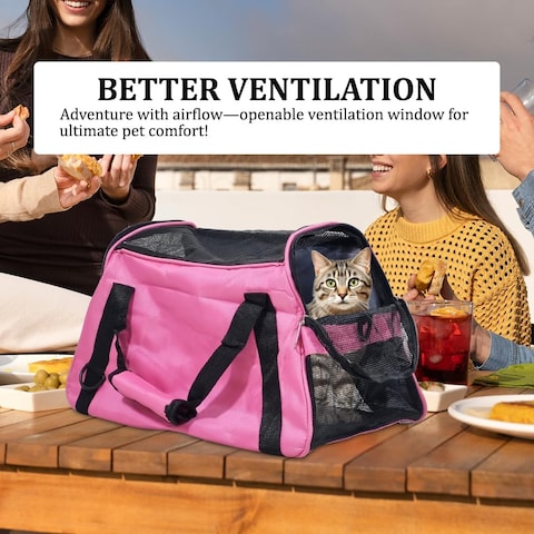 Pet carrier bag with Breathable mesh, Portable, Easy handle and Adjustable shoulder strap, Pet travel bag for cats &amp; small dogs, Comfortable mat and Storage pocket, Ideal for Outdoor, 42 cm (Pink )