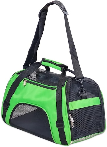Pet carrier bag with Breathable mesh, Portable, Easy handle and Adjustable shoulder strap, Pet travel bag for cats &amp; small dogs, Comfortable mat and Storage pocket, Ideal for Outdoor, 42 cm (Green)