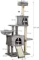 Cat tree tower for indoor cats, Multi-level cat tree tower with Soft plush perch, Cozy hammock, Hanging ball, Sisal scratching post, Double condos, and Scratching board 147 cm (Grey)