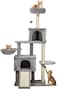 Cat tree tower for indoor cats, Multi-level cat tree tower with Soft plush perch, Cozy hammock, Hanging ball, Sisal scratching post, Double condos, and Scratching board 147 cm (Grey)