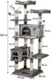 Cat tree tower with Plush perches, Dangling balls, Double condos, and Scratching post, Multi-level tall cat condo activity center, Suitable for indoor cats and kittens 160 cm (Grey)
