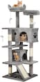 Cat tree tower for Indoor cats, Multi-level cat tree activity center with Plush perches, Interactive cat toys, Sisal scratching post, Double condos, and Scratching board 140 cm (Grey)