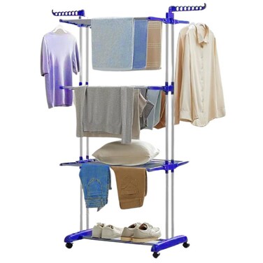 Clothes Drying Rack, 4-Tier Collapsible Rolling Dryer Adjustable Stainless Steel Laundry Drying Racks, Clothes Garment Hanger with Foldable Wings Indoor Outdoor