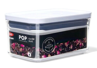 Good Grips POP Container 0.6L Airtight Food Storage Box Small Clear Plastic Kitchen Organizer for Tea Coffee Spices Dry Food Pantry Storage BPA Free Stackable Space Saving Container