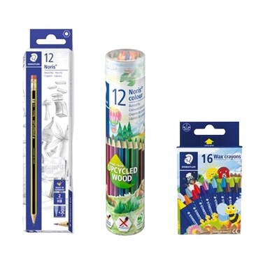 Staedtler Noris Colour Pencils 185-MD 12 PCS and Noris 122-HBA HB Pencils with Wax Crayons 2200-NC 16 PCS