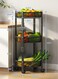 Storage Rack, fruit And Vegetable Snack Storage Trolley, 360&Acirc;&deg; Rotating Mobile, Large-Capacity Foldable, Assembly-Free, Household 3-Layer Storage Basket, Black