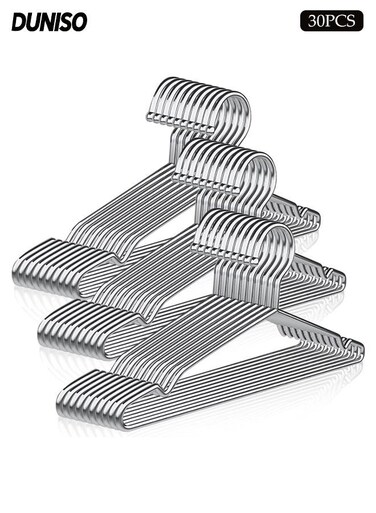 30 Pack Wire Hangers,Stainless Steel Metal Hangers,Heavy Duty Coat Hangers with Non-Slip Grooves,Waterproof and Drop Proof,Strong and Durable,for Hanging Coats,Suits,Jackets, Shirt,42cm
