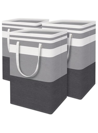 YOUWE7 3-Pack Laundry Basket, Freestanding＆Waterproof Laundry Hamper, Collapsible Tall Clothes Hamper with Easy Carry Handles for Clothes, Towels in the Family and Dorm,Gradient Grey,75L