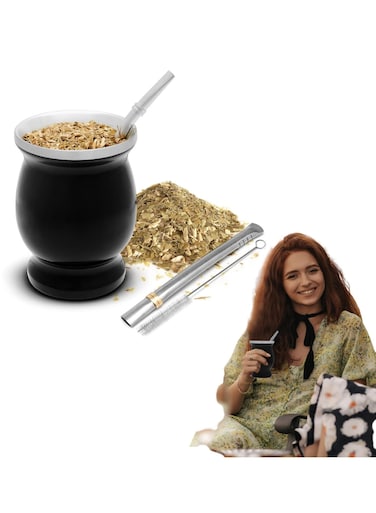 seven Stainless Steel Yerba Mate Cup Set - Complete Mate Kit with 1 Mug 8 oz, 2 Straws, and 1 Brush - Durable and Easy to Clean