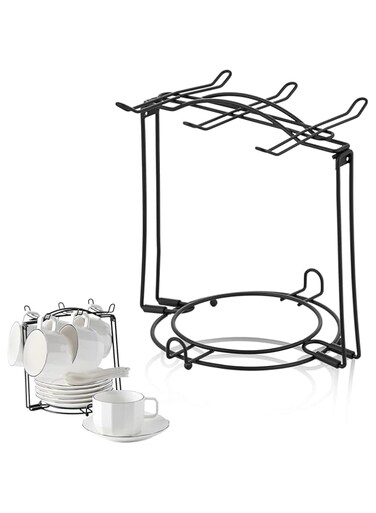 CHILDIKE Tea Cup Display Holder, Teacups Saucer Stand, Small Mug Holder for Counter - Black