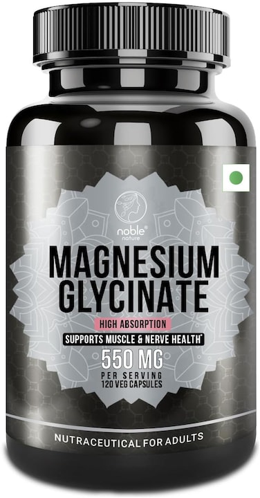 Noble Nature High Absorption Magnesium Glycinate, 120 Veg Capsules, Supplement To Support Stress Relief, Sleep, Heart Health, Nerves And Muscles