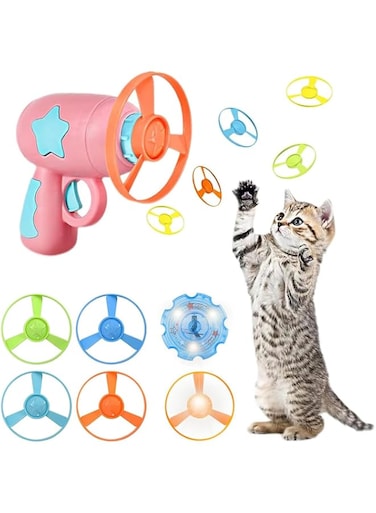 Rayyan Cat Fetch Toys with Colorful Flying Propellers Set,Cat Playing Tracking Interactive Toys,Cat Chasing Flying Propeller, Indoor Cat Toys Gifts for Interactive(Flying Disc Random Color)