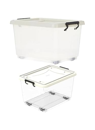 Cosmoplast 22L Plastic Storage Box With Wheels &amp; Lockable Lid Off White + 33L Plastic Storage Box With Wheels &amp; Lockable Lid Off White