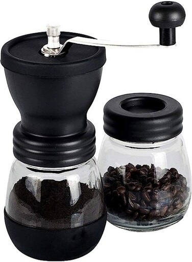 Manual Coffee Grinder with Ceramic Burrs,Coffee container capacity:12 oz&iuml;&frac14;&circ;350 ml&iuml;&frac14;&permil;, Black, with Stainless Steel Handle and Silicon Cove