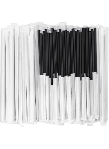 100 Pcs Biodegradable Compostable Individually Wrapped Straws - PLA Disposable Plant Based Black Straws