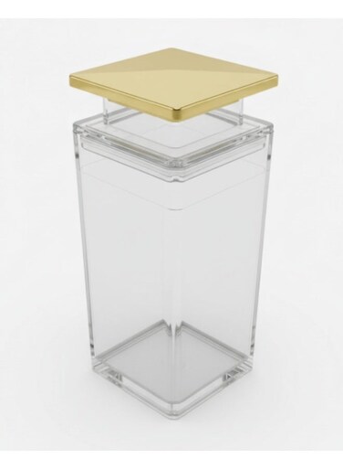 Elegant Sqr Airtight Acrylic Storage Canister with Crystal Clear Body &amp; Premium Gold Lid &acirc;&euro;&ldquo; Decorative Kitchen Jar, 1000 ml