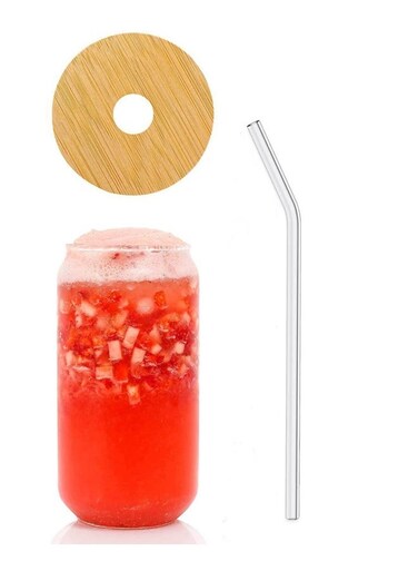 Glass Cans Can Shaped Glass Glass Cups Transparent Water Cup Juice Drink Cup Drinking Cups with Bamboo Lid Straw for Water and Mixed Drink for Any Drink and Any Occasion ( 16oz )