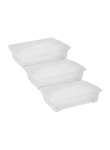 25L Clear Plastic Underbed Storage Box With Wheels &amp; Lockable Lid (Pack Of 3)