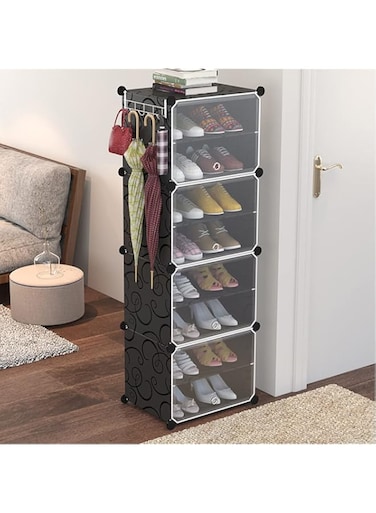 DAYONG DIY Portable Shoe Rack Organizer Tower,Modular Cube Storage Shoes Cabinet with Translucent Door (8 Cubes(44 * 32 * 127CM))