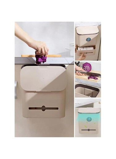FEELINGS Multifunctional Kitchen Cabinet Dust Bin, Space-Saving Trash Can, Easy Slide Design, Beige