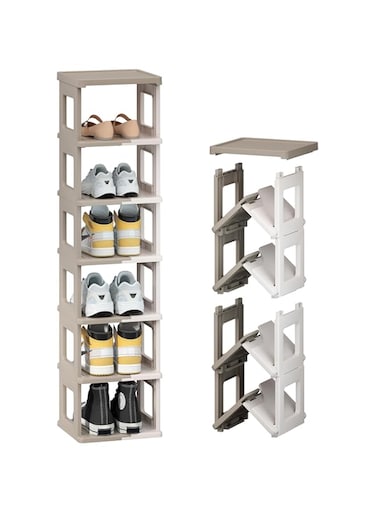 Diylove Collapsible Shoe Rack - 5/7 Tier Shoe Storage and Organisation for Entryway, Assembly-free Shoe Shelf, Space-Saving Shoe Stand, Small Shoe Cabinet for Closet Hallway Dorm (7-Tier)