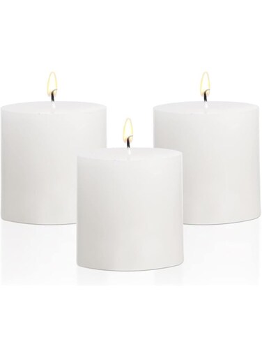 Lukadah Premium Quality Unscented Pillar Candles 2 x 2 Inch, Long Burning Hours, Decorative Block Candles, SPA Candles, Church Candles - Dripless Clean Burning Smokeless Dinner Candle   Set of 3