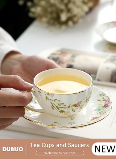 Ceramic Tea Cups and Saucers, Glazed Tea Mugs, Latte Cups and Espresso Mug for Coffee Drinks and Tea, Kitchen and Living Room Saucers Set,Ceramic Coffee Cup for Office and Home