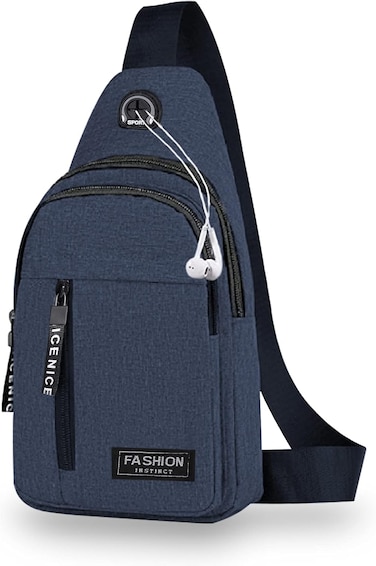 Small Sling Bag Crossbody Chest Shoulder Water Resistant Purse One Strap Travel Bag for Men Women With Earphone Hole