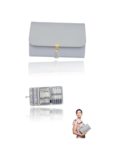 Jewelry Travel Organizer - Tangle-Free Portable Leather Storage Roll Bag - Envelope Clutch for Necklaces, Rings, Earrings, Bracelets - Waterproof &amp; Lightweight Holder for Women