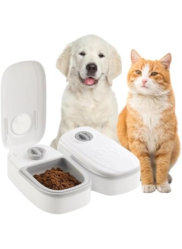 NALACAL 2Pcs Automatic Cat Feeder with Ice Pack, Smart Automatic Cat Feeder, 2-Meal Pet Feeder for Small Dogs, Portion Control Automatic Dog Feeder, Dry and Wet Food Dispenser for Cats, 48-Hours Timer