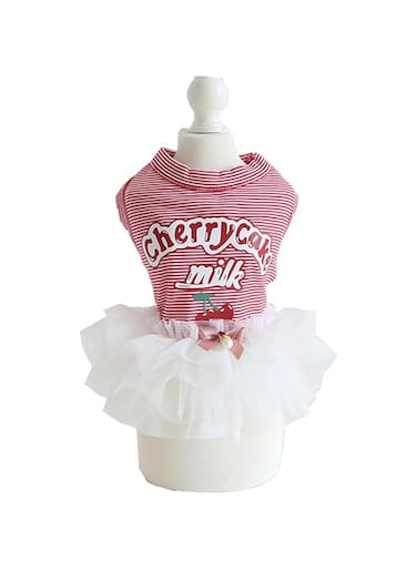 Striped Dog Dresses for Small Dogs,Girl Dog Clothes,Female Cat Apparel,Chihuahua Birthday Christmas Party Lace Tutu Skirt (Red,White, XL)