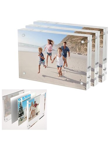 Emapoy 3 Pack Picture Frames, 4x6 Inches Acrylic Picture Frames, Desktop Frameless Photo Frames With Magnetic, Double Sided Transparent