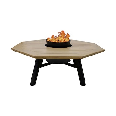 Light Octagon Wood-Burning Fire Pit Table for Patio &ndash; 135x135x52 cm, Outdoor Dining Table with Fire Pit, Durable for Backyard or Garden, Natural Teak/Black