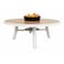 Light Round Wood-Burning Fire Pit Table for Patio &ndash; 138x138x52 cm with Aluminium Frame, Compact Outdoor Dining Table with Fire Pit Center, Sleek for Garden or Backyard, Natural Teak/White