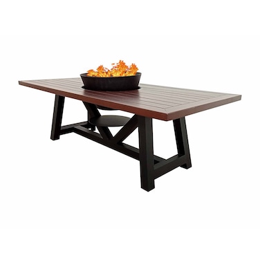 Light Rectangular Wood-Burning Fire Pit Table for Patio &ndash; 160x80x52 cm, Compact Outdoor Dining Table with Removable Fire Pit, Sleek for Deck, Garden, or Backyard, Dark Mahogany/Black