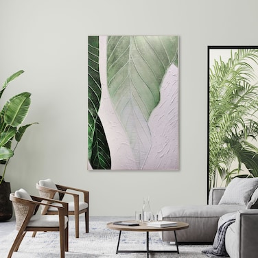 MAAC Home Leaf Symphony 3D Printed Relief Art Abstract Canvas Wall Art - Modern Decorative Wall D&eacute;cor for Living Room Bedroom Home Decorations