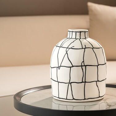 MAAC Home Elegant Ceramic Narrow Mouth Small Vase: Sophisticated D&eacute;cor with Black Line Detail Elegant Ceramic Vase for Home D&eacute;cor - Modern Minimalist Design, Ideal for Living Room, Office display