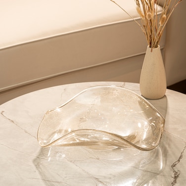 MAAC Home Golden Fusion Glass Decorative Bowl Modern Abstract Stylish Showpiece Tabletop Sculpture for Living room, Room, Office Shelf Decor