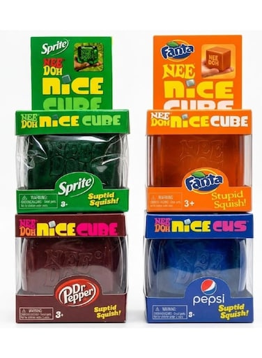 NeeDoh Nice Cube Edition Sensory Squishy Toy Set &ndash; Sprite, Fanta, Pepsi &amp; Dr Pepper Collection.