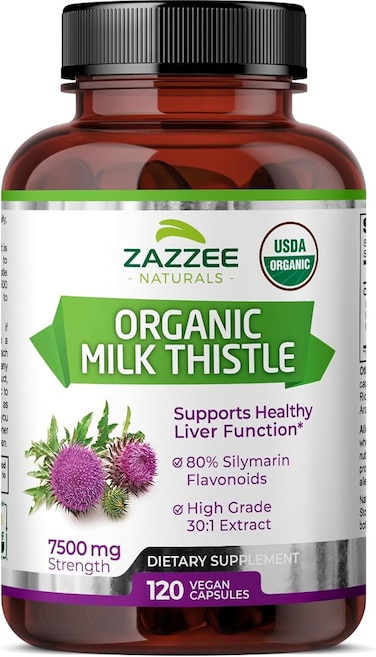 Zazzee Organic Milk Thistle Extract Capsules (120 Pieces,7500mg)