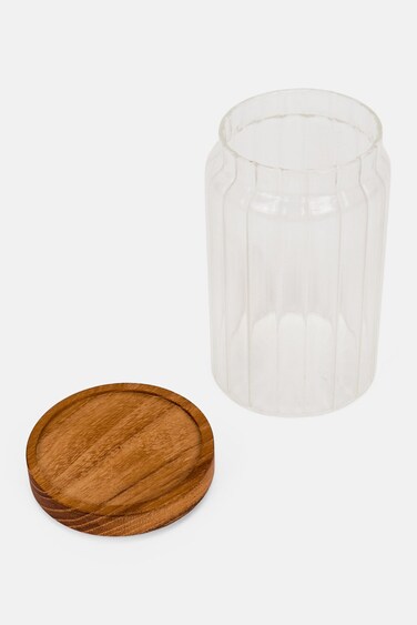 Mucho Glass Pot With Wooden Lid, Transparent
