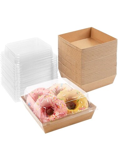 Ocmoiy Small Charcuterie Boxes with Clear Lids, To Go Paper Disposable Food Containers, 5 Inches Bakery Dessert Boxes for Sandwich, Cookie, Pastry, Cake Slice (Brown, 50ct)
