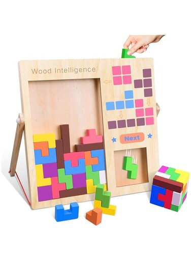 Wooden Blocks Puzzles for Kids Ages,Colorful 3D Russian Blocks and Brain Teaser Tangram Jigsaw STEM Montessori Intelligence Toys Educational Gift for Toddlers 3 4 5 6 7 Years Old Boys Girls