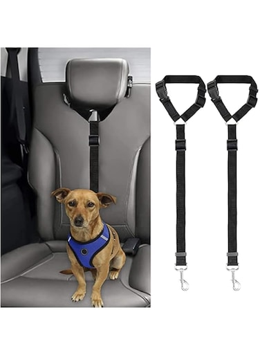 neotimely 2 Packs Dog Cat Safety Seat Belt Strap Car Headrest Restraint Adjustable Nylon Fabric Dog Restraints Vehicle Seatbelts Harness