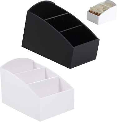 GIONAR 2PCS Modern Acrylic Coffee &amp; Tea Organizer - Black &amp; White, 3-Compartment Storage Box for Tea Bags, Sugar, Coffee