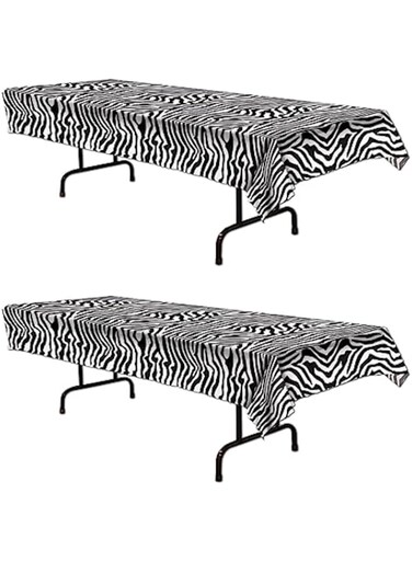 Beistle Zebra Print Tablecovers, 54&rdquo; x 108&rdquo;, 2 Pieces &ndash; Plastic Table Cloth, Animal Print Tablecloth, Animal Safari Theme Decorations, Rectangular Table Cover, Zebra Stripe Decorations