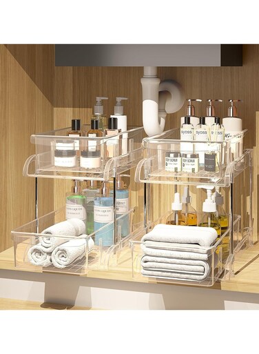 Cabinet Shelf Organizer Storage Rack Space Saving for Kitchen Counter Pantry Bathroom Cupboard Under Sink Office Table Steel Stackable Rust Resistant Heavy Duty Nonslip White (plastic, 2pc)