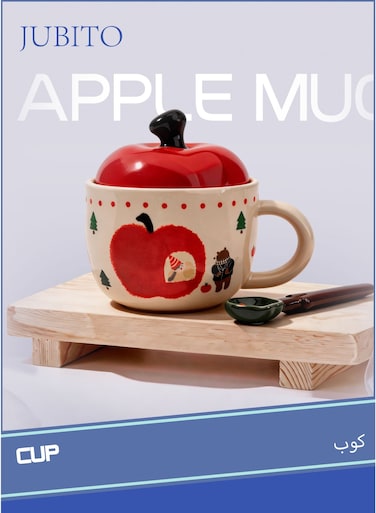 cup, ceramic mug, 580ml apple coffee mug, creative cartoon mug with lid and spoon, holiday gift, birthday present.