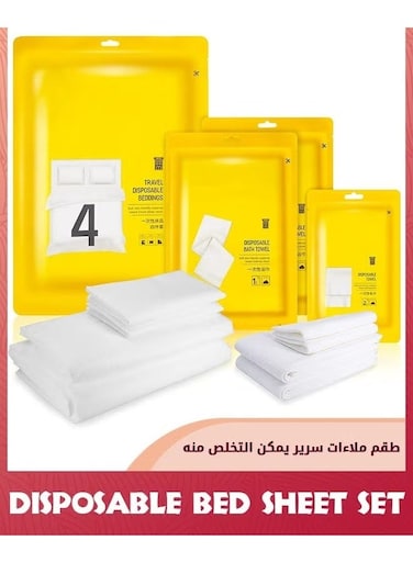 8 PCS Disposable Bed Sheets Travel For Hotel,Disposable Bedding Soft Breathable Cover,Bed Sheet,Pillowcase,Towel Set Trips,Hotels,Spa,Camping,Overnight Stay